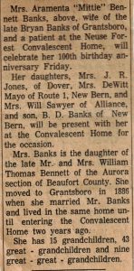 Clipping about Mittie Banks turning 100