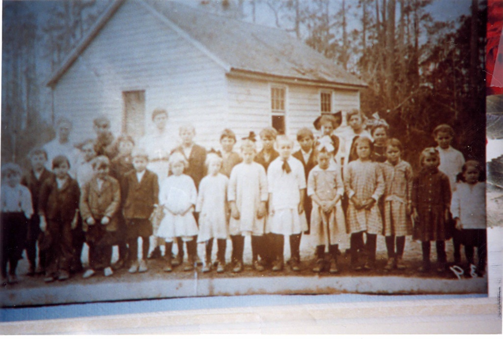Students in front of Caton School, 2700 block Aurora Road