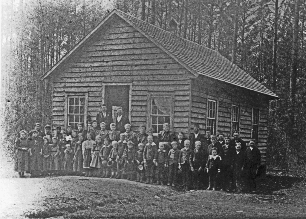 Students in front of Caton School, 2700 block Aurora Road